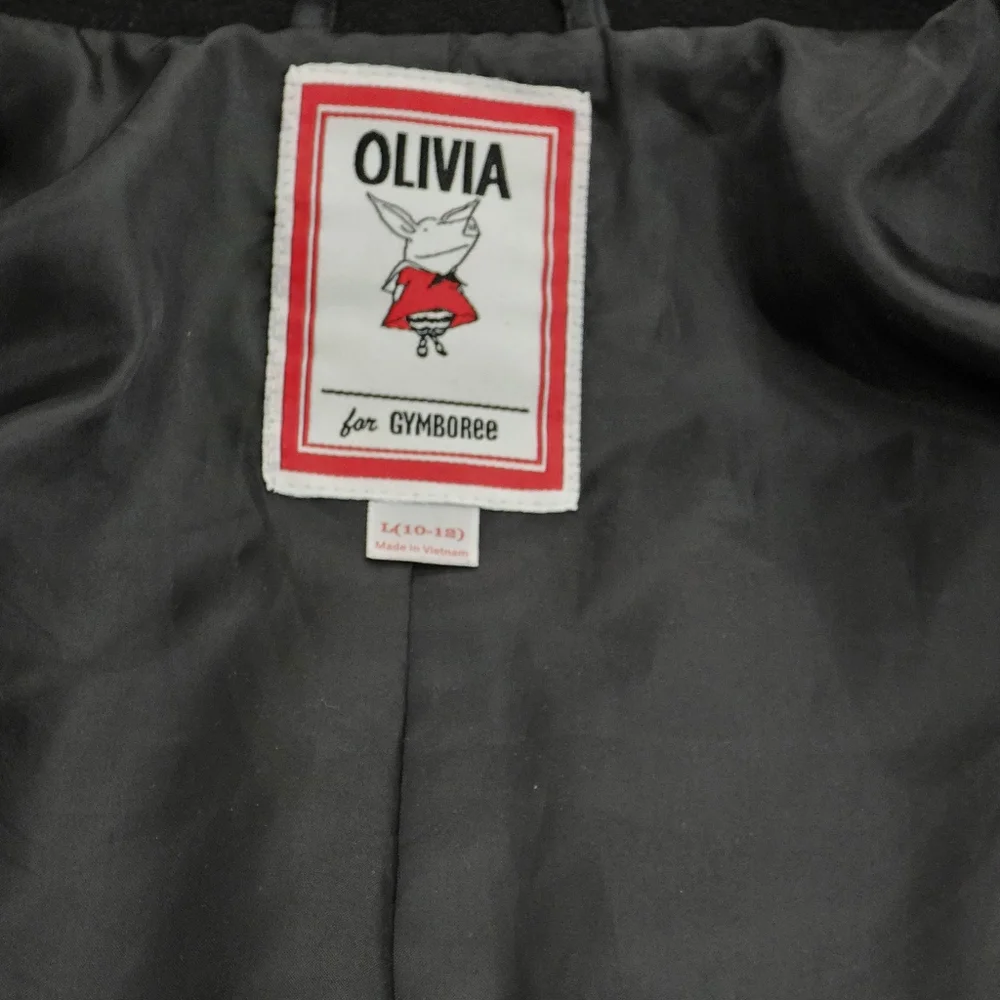 Girls Gymboree Olivia Pig Black Fashion Coat with White Accents Size Large 10/12